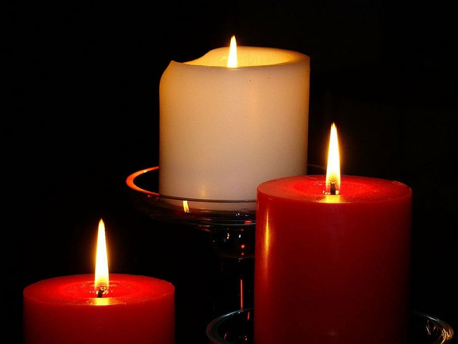 red, white, light, candles, burn, glass, fire, burning, flame HD wallpaper