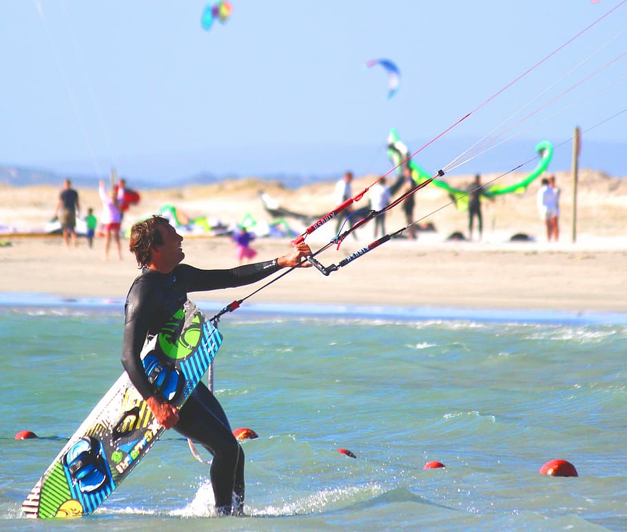 Kiting, Water, Sports, Wind, water sports, man, kite surf, sky, HD wallpaper