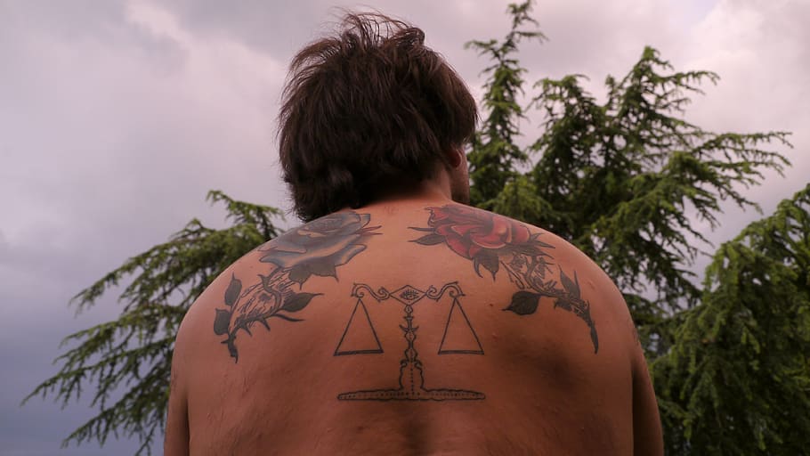 tattoo, man, sky, rear view, tree, one person, headshot, plant HD wallpaper