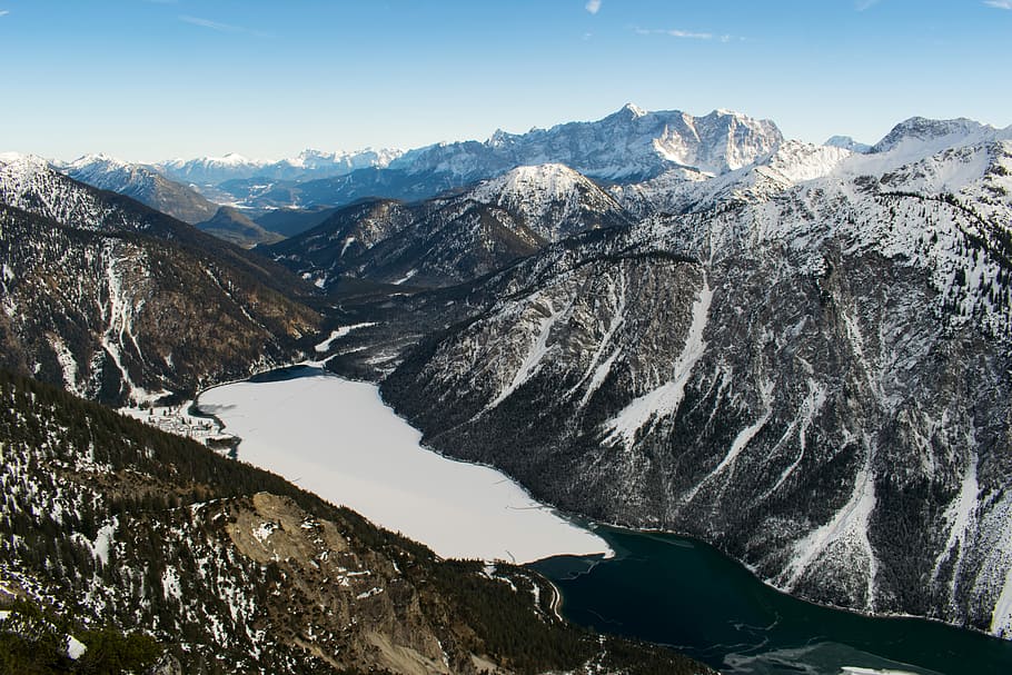 aerial photography of snow-capped mountain, landscape photography of valley HD wallpaper