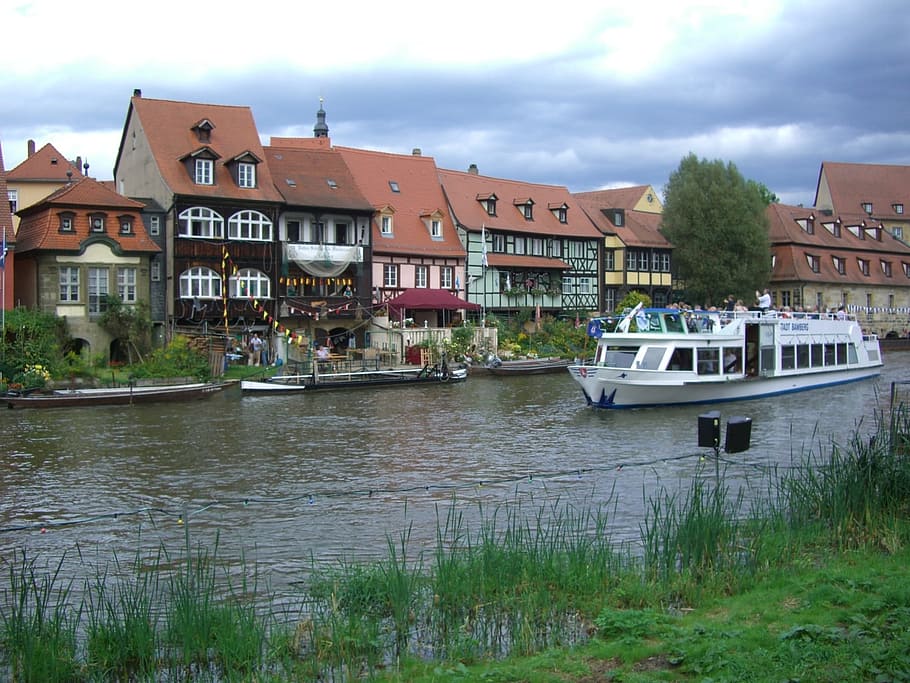Bamberg, Small, Venice, Regnitz, Ship, small venice, row of houses HD wallpaper