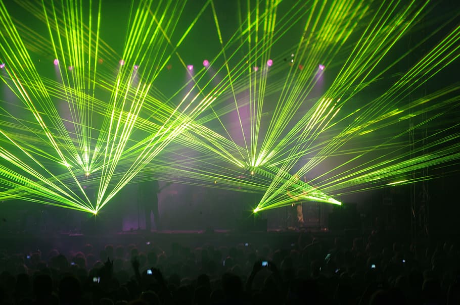 people standing front of lighted stage, laser light, concert, HD wallpaper