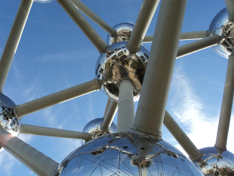 low-angle view of Atomium, Brussel Germany, air, atomic, brussels HD wallpaper