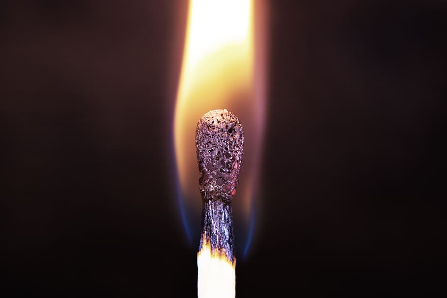 match stick with fire, flame, burn, flame log fire, hot, wood HD wallpaper