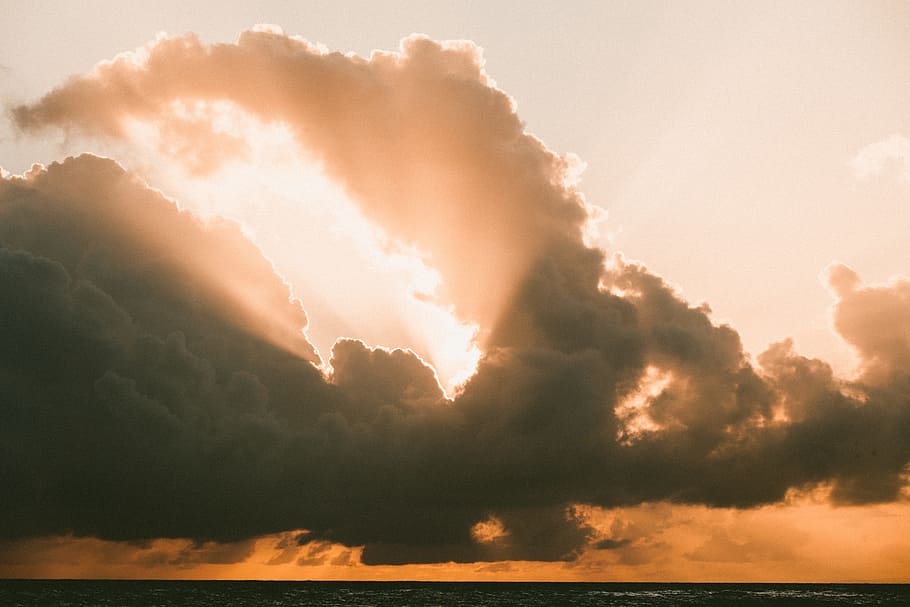 grey clouds block sun, cloudy sky during day time, Tropical, Sunset HD wallpaper
