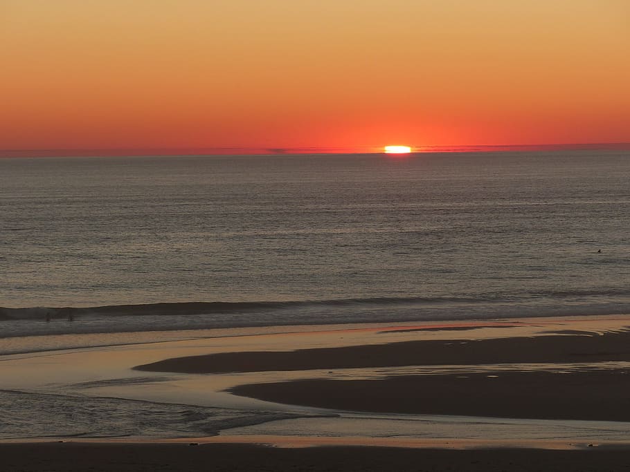 beach, sun, sunset, sky, sea, sand, colors, carcans, aquitaine HD wallpaper