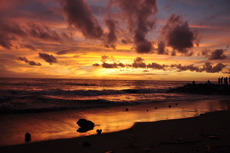 beach, red, sky, sunset, landscape, tropical, west, sumatra HD wallpaper