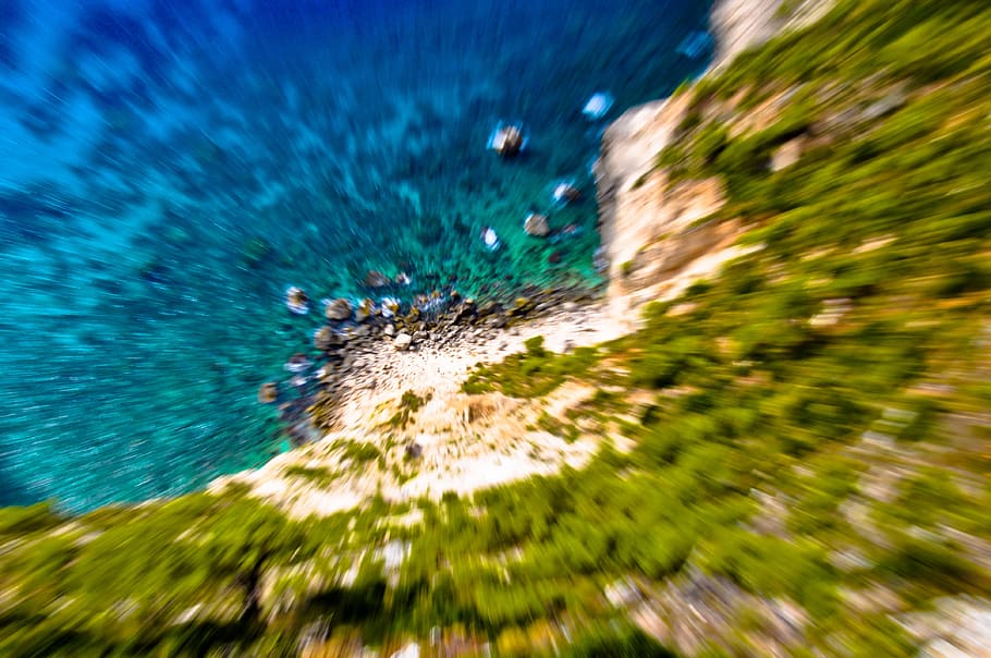 bird's eye view photography of coastline \, Vertigo, Falling HD wallpaper