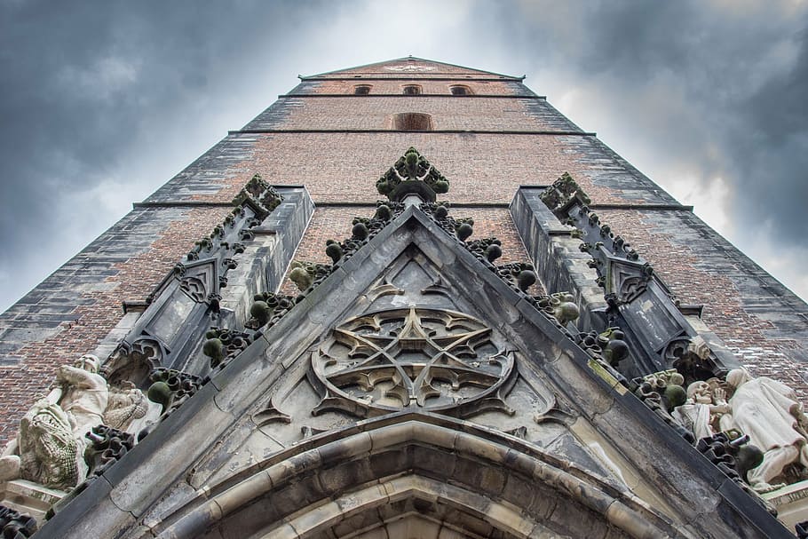 brown brick tower under cloudy sky, hanover, cathedral, old HD wallpaper