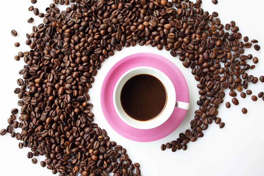 coffee bean lot, background, coffee beans, cup, pause, caffeine HD wallpaper