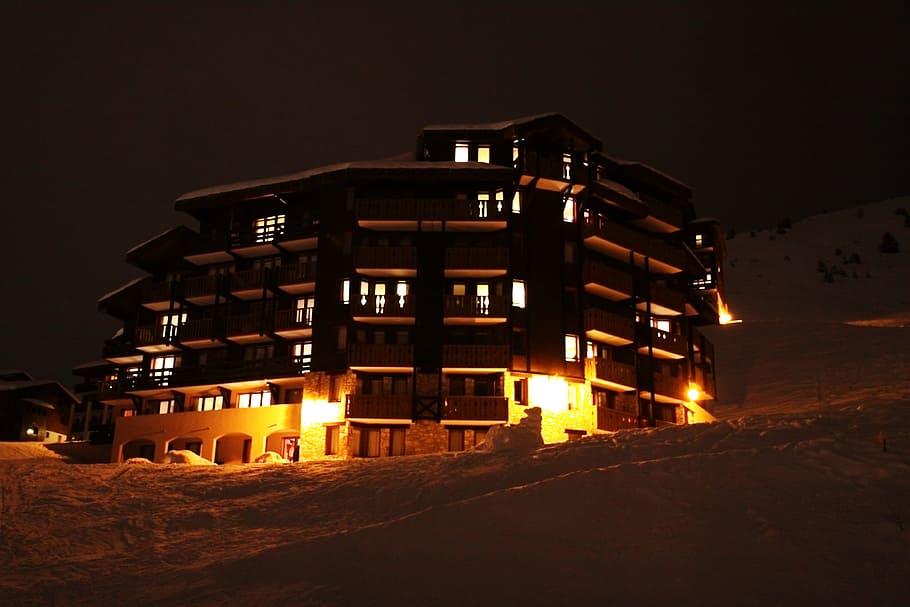 Alpine, Architecture, Building, Cold, glowing, hotel, house HD wallpaper