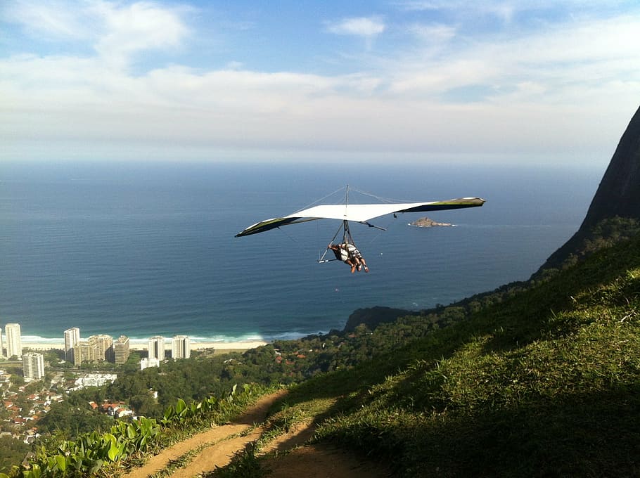 flight, hang gliding, adventure, rio de janeiro, flying, water HD wallpaper