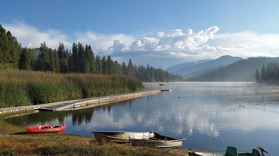 two white paddle boats beside body of water, hume lake, california, HD wallpaper