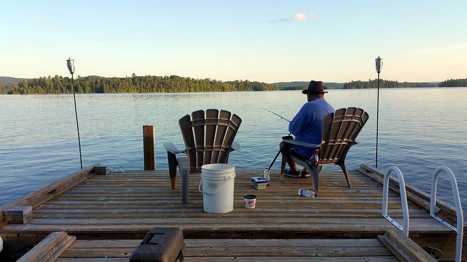 Man, Fishing, Peace, lake, water, one person, pier, full length, HD wallpaper