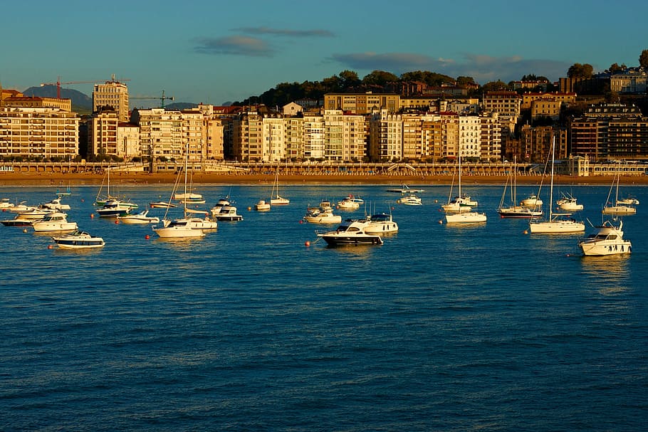 boot, water, ship, lake, sunset, port, twilight, san sebastian HD wallpaper
