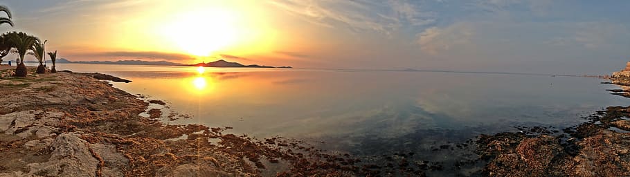 sunset, sea, less, sleeve, murcia, spain, sky, nature, beach HD wallpaper