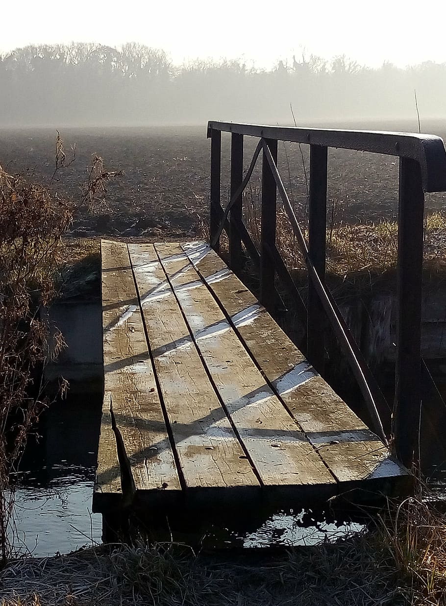 winter, bridge, water, reflections, gel, frost, france, channel HD wallpaper
