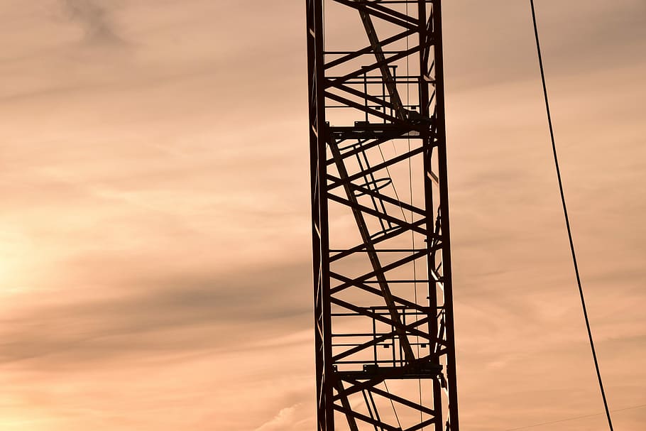 Crane, Technology, Sky, baukran, site, construction work, sunset HD wallpaper
