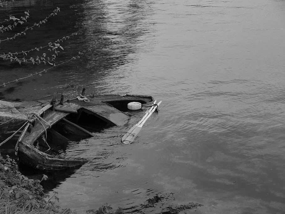 Barca, Drift, Sinking, River, Water, boat, old, broken, abandonment, HD wallpaper