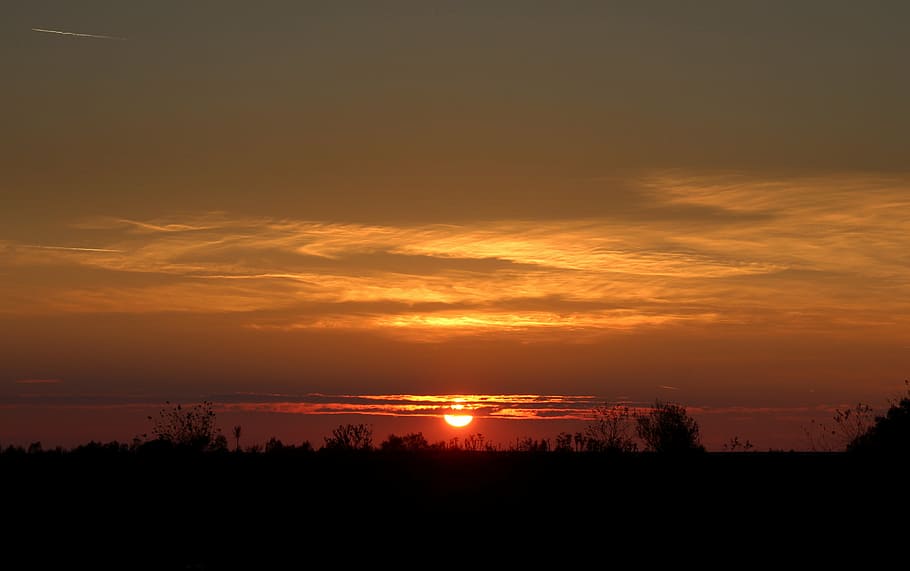 sunrise, sky, cloud, red, shadow, sunset, silhouette, scenics HD wallpaper
