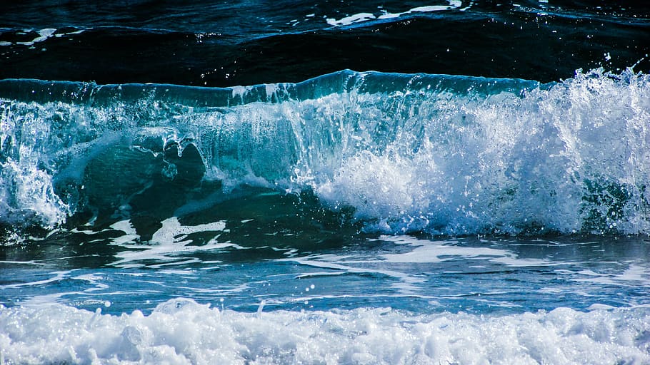 photo of ocean waves, bubbles, foam, spray, energy, water, splash HD wallpaper