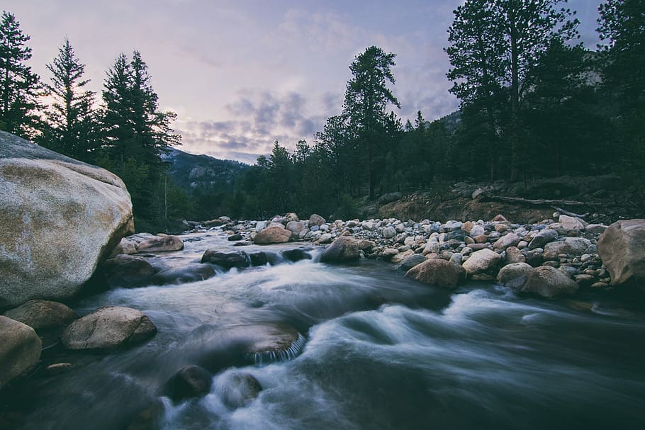 river during daytime timelapse photography, timelapse photography of river between stones near trees HD wallpaper