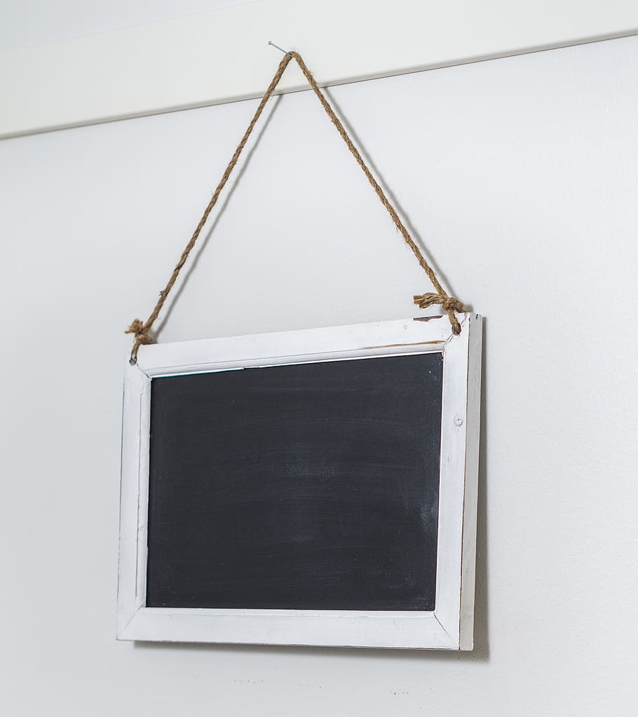 black and white board hanging on wall, blackboard, chalk, frame HD wallpaper