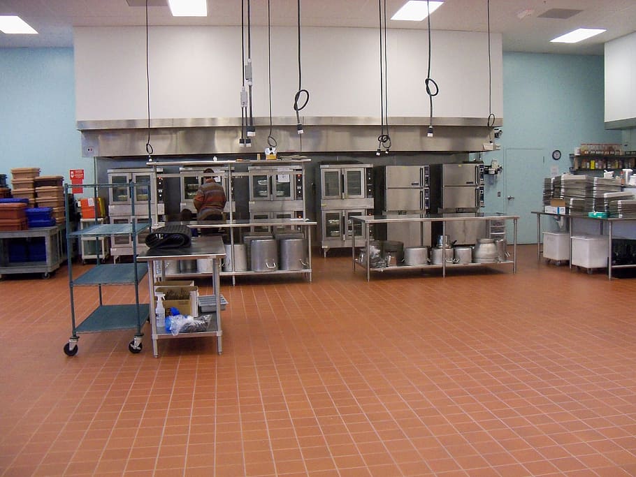 baking appliances inside room, commercial kitchen, food processing