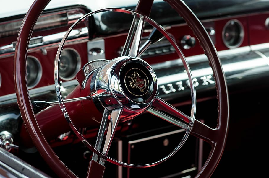 gray and brown car steering wheel, gray and red steering wheel HD wallpaper