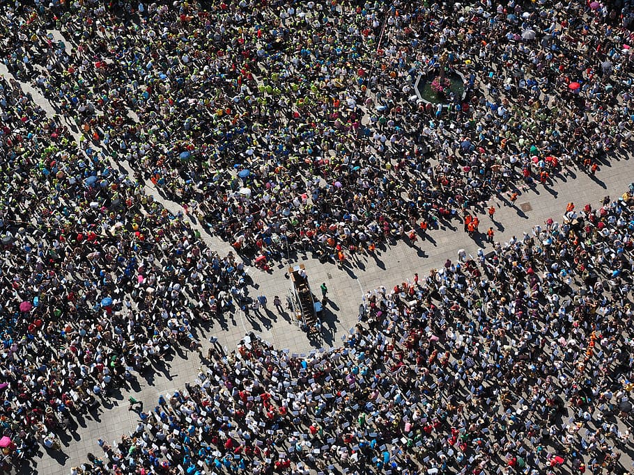 aerial photo of group of people, cathedral square, ulm, human
