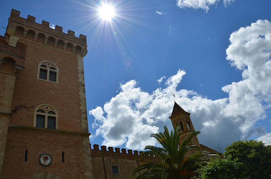 Sky, Clouds, Sun, Tower, Historically, tuscany, italy, architecture HD wallpaper