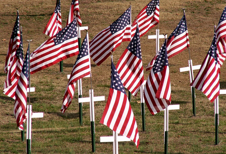 HD wallpaper: U.S.A flags on cemetery during daytime, american