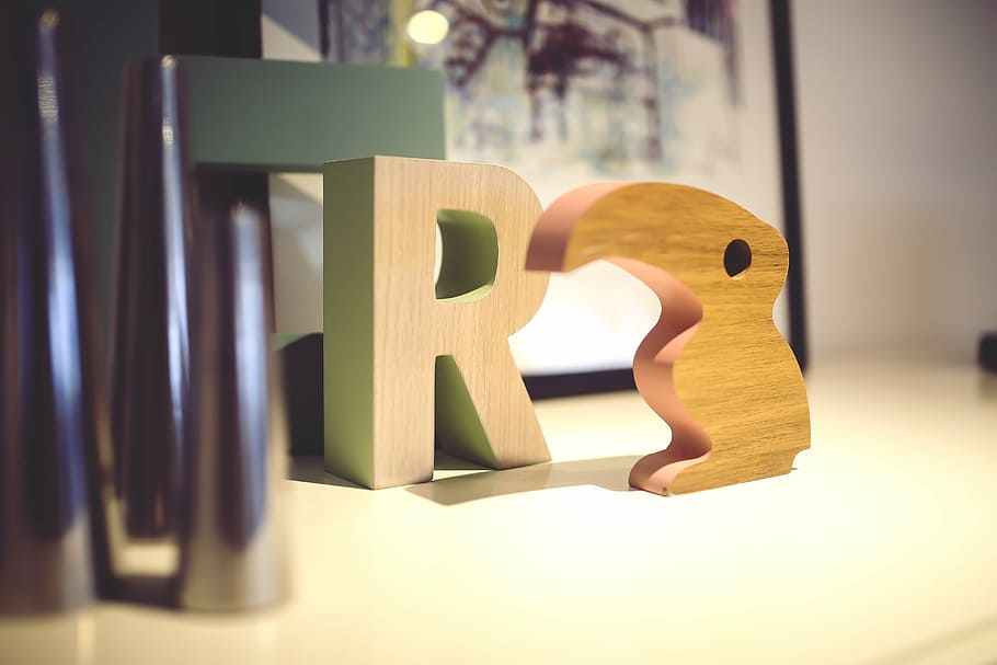 R signage on white desk, interior, design, decoration, wood HD wallpaper