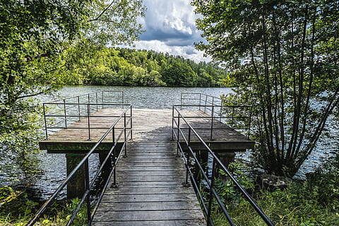 brown and black dock near body of water, jetty, bridge, pier HD wallpaper