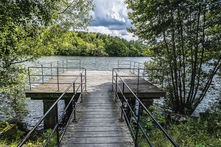 brown and black dock near body of water, jetty, bridge, pier HD wallpaper