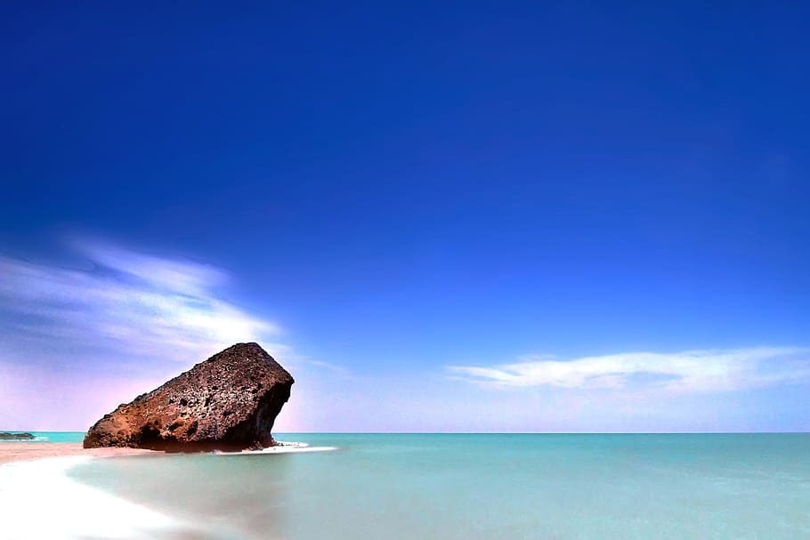Sea, Rock, Beach, scenics, horizon over water, sky, cloud - sky HD wallpaper