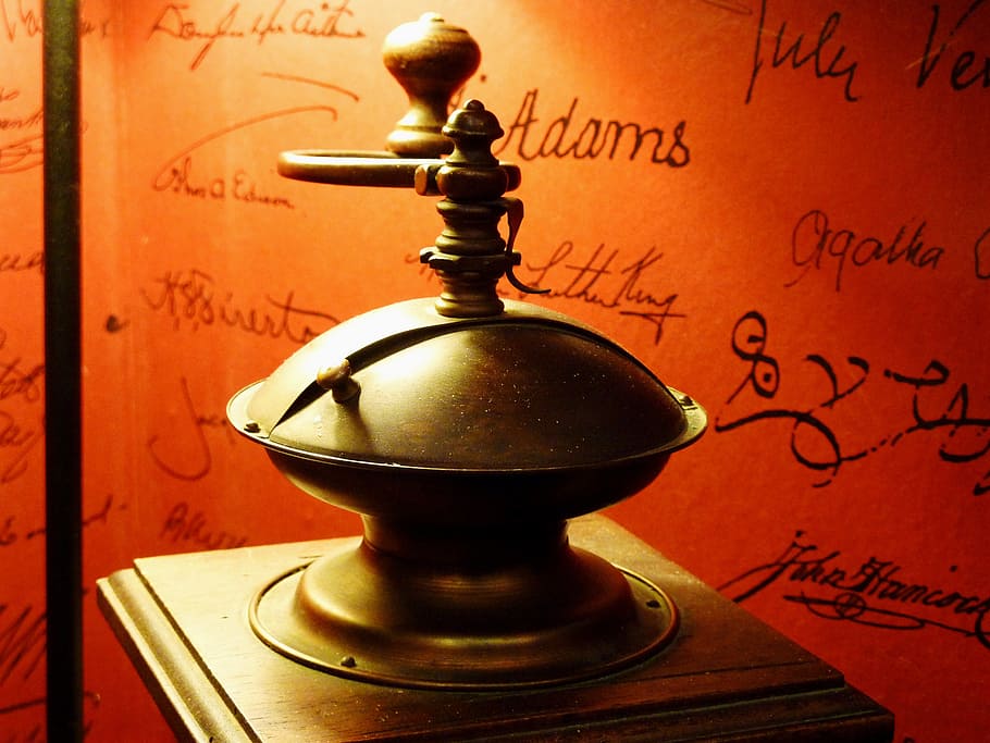grinder, coffee, aroma, crank, brown, mill, historically, old coffee grinder HD wallpaper