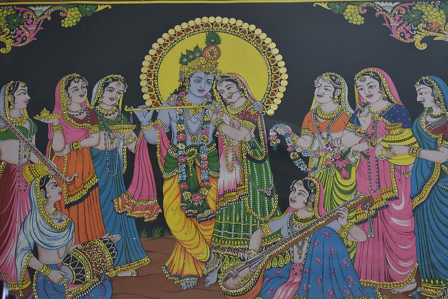 radha krishna, painting, traditional, representation, art and craft, HD wallpaper
