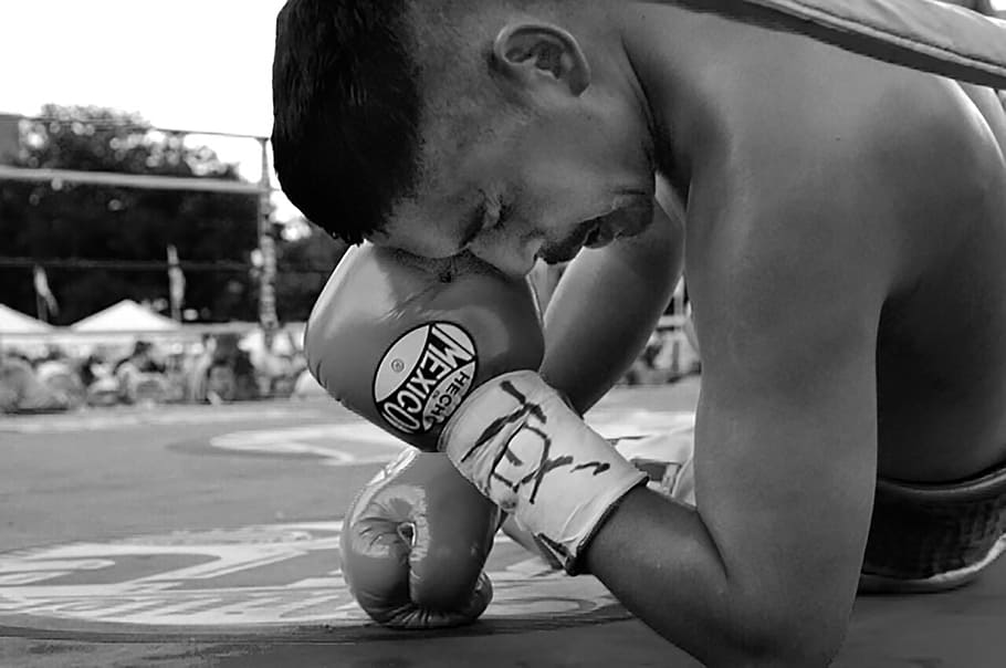 grayscale photo of male boxer on boxing ring, tex, texas, fighter