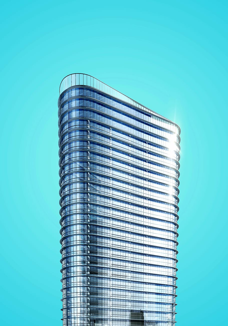 clear glass and black building, gray curtain wall building, skyscraper HD wallpaper