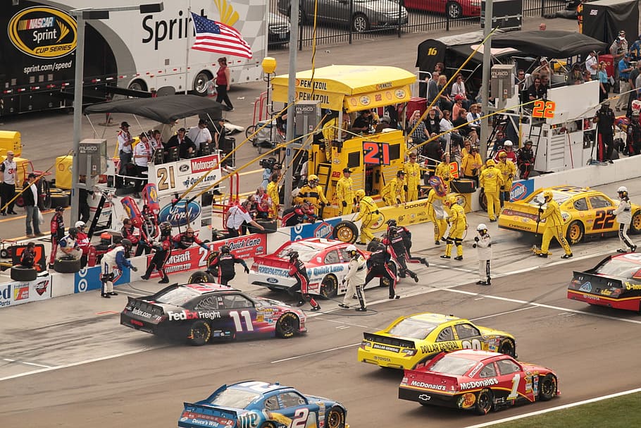 several sports cars on race tracks, Nascar, Motor, Speedway, Car, Race, HD wallpaper
