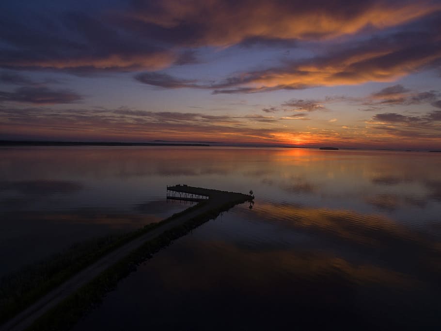 aerial view of black and gray walkway, silhouette of boardwalk HD wallpaper