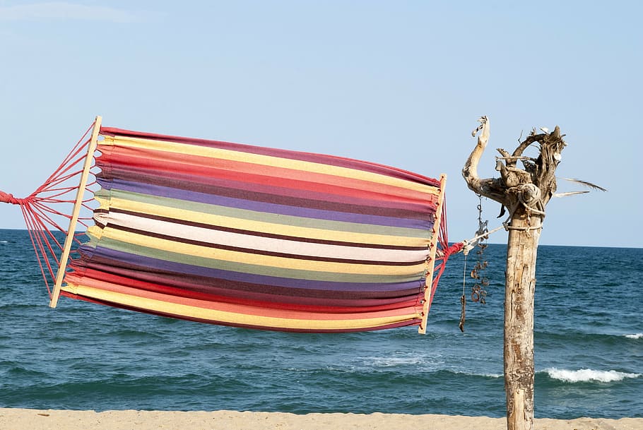 hammock, streaky, beach, sea, variegated, vacation, holiday HD wallpaper