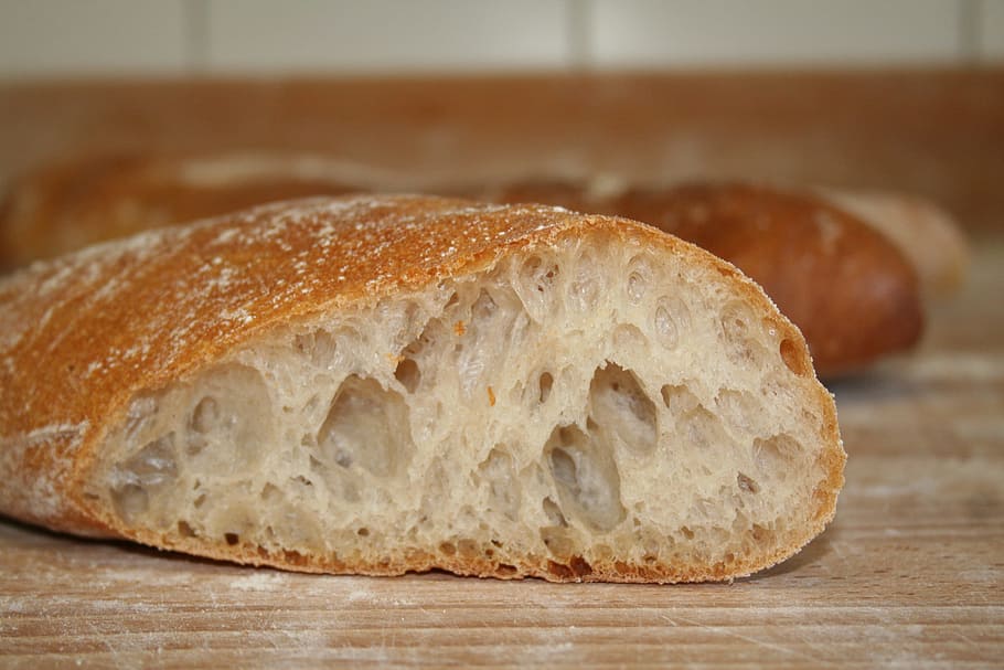sliced bake bread on brown wooden surface, Baguette, White Bread, HD wallpaper