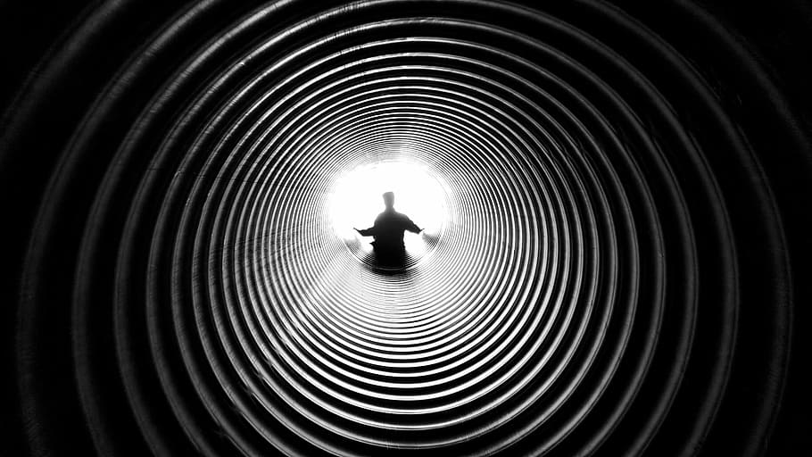 black-and-white, dark, pattern, person, perspective, silhouette HD wallpaper