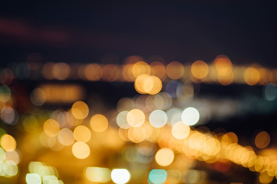 light bokeh effect, lights, orange, night, sky, defocused, illuminated HD wallpaper