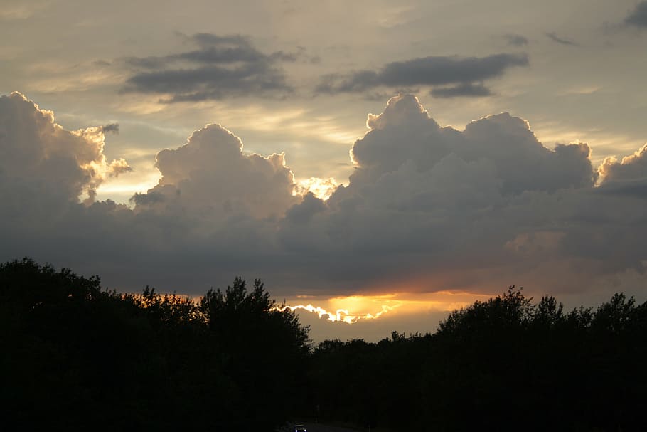 clouds, sky, afterglow, evening sky, sunset, twilight, clouds contours HD wallpaper
