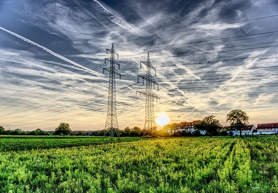 photo of two gray transistor towers during daytime, sunset HD wallpaper