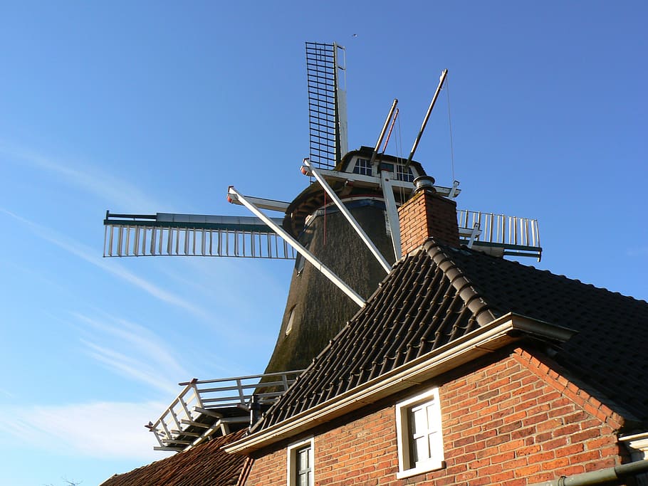 dutch, windmill, sky, holland, blue, renewable energy, alternative energy HD wallpaper