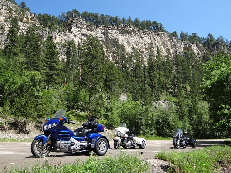 mountain, motorcycles, blue sky, nature, south dakota, riding